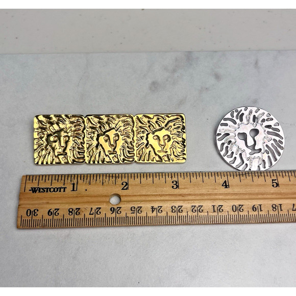 Vintage Anne Klein Brooch Lot 3 Lion Faces Gold Squares & Round Silver Pin - Picture 8 of 9